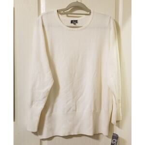 NWT - JM Collection Women's Pullover Sweater Cream Color Lng Slv Round Neck S 3X